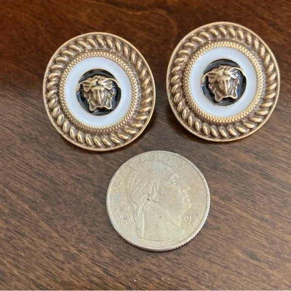 Vintage Versace Earrings 925 Sterling Silver 14K Yellow Gold Plated. - Picture 5 of 7